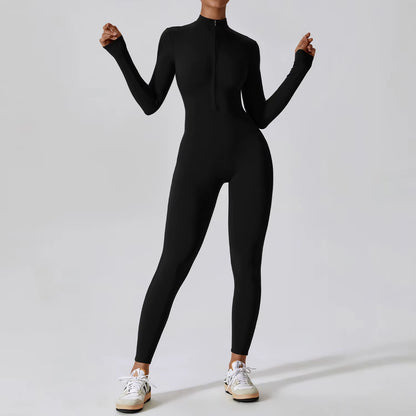 Cozy Women's One-Piece Yoga Jumpsuit - Warm Long-Sleeved Ski Bodysuit for Ultimate Comfort and Flexibility