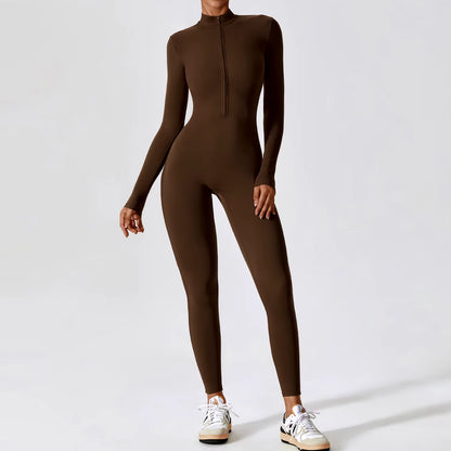 Cozy Women's One-Piece Yoga Jumpsuit - Warm Long-Sleeved Ski Bodysuit for Ultimate Comfort and Flexibility